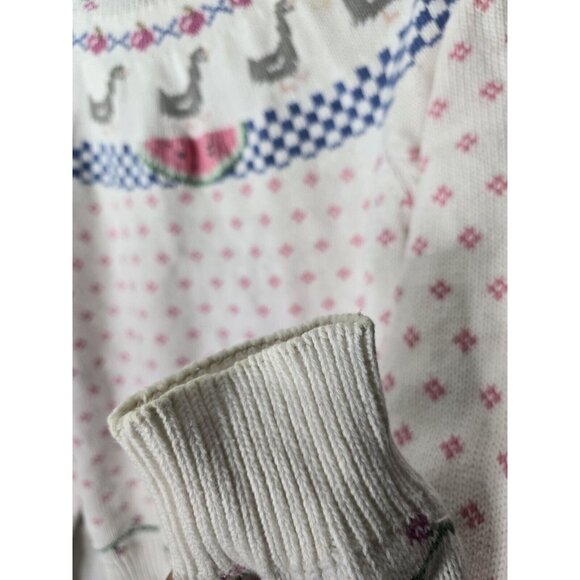 Vintage 80s Eddie Bauer Cute Ducks Watermelon Cotton Knit Pullover Sweater LRG - Picture 7 of 14